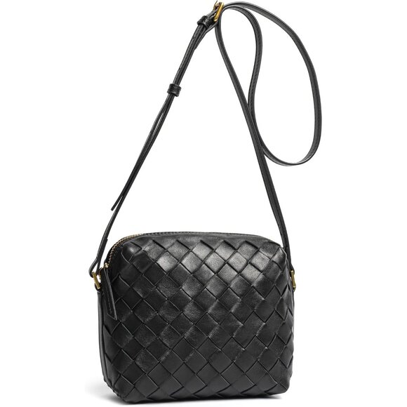 Women Mini Leather Crossbody Purse Small Handwoven Lambskin Zipper Bag